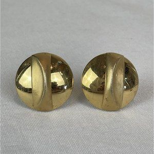 Vintage Monet Gold Tone Button Style Clasp Earring Matte And Shiny Large